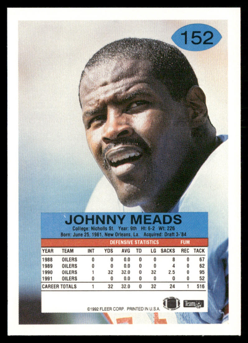 Johnny Meads 1992 Fleer #152 Houston Oilers