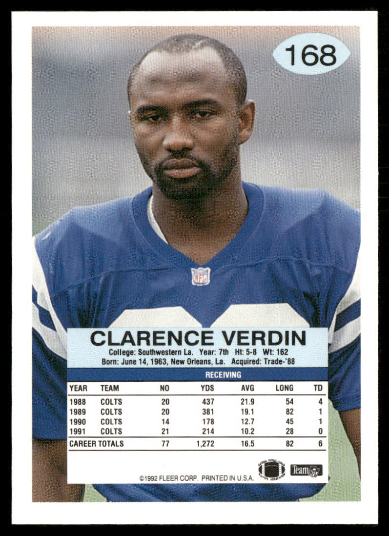 Clarence Verdin 1992 Fleer #168 Indianapolis Colts
