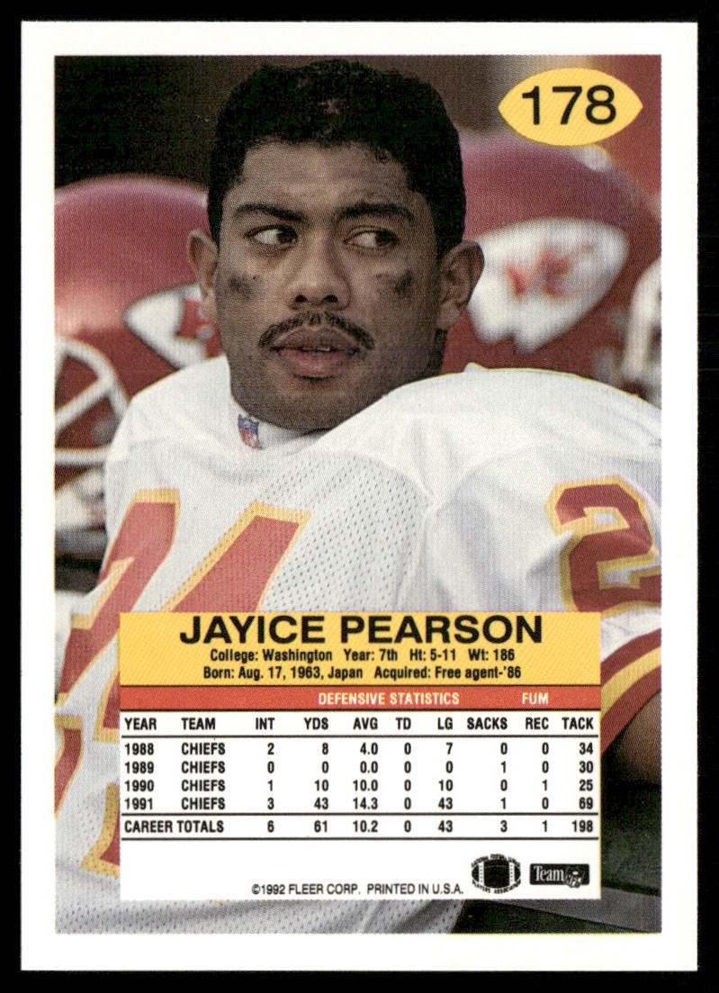 Jayice Pearson 1992 Fleer #178 RC Kansas City Chiefs
