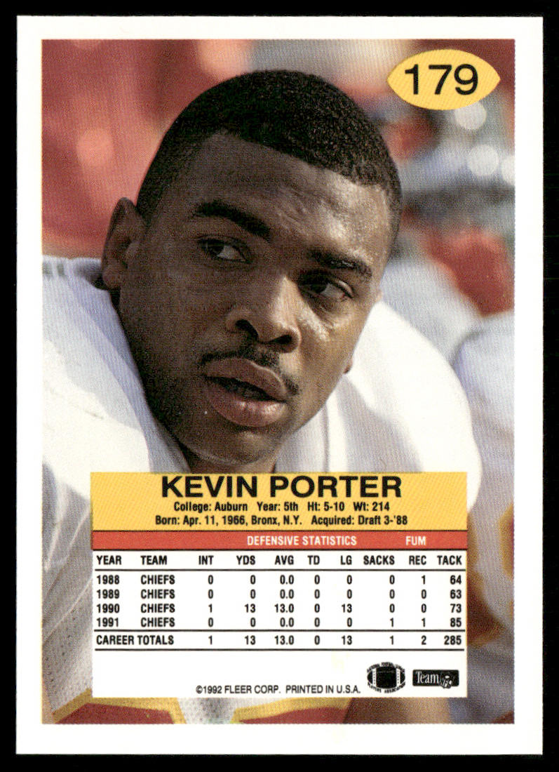 Kevin Porter 1992 Fleer #179 Kansas City Chiefs