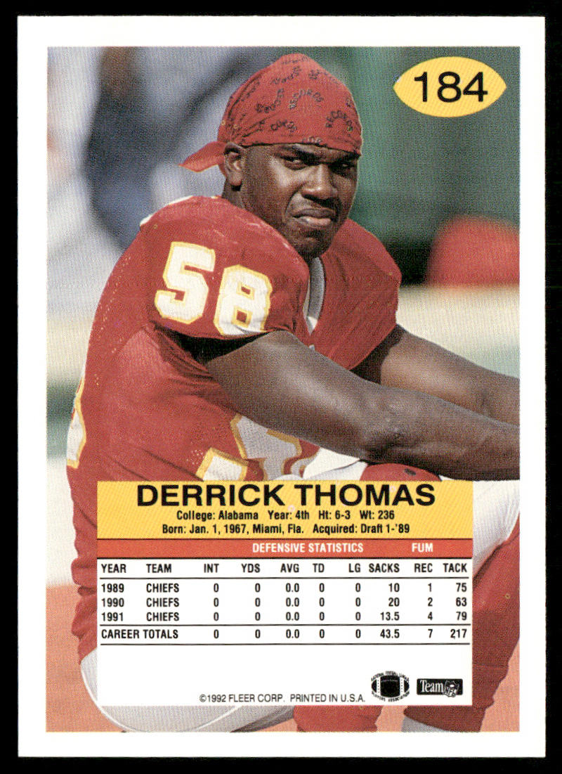 Derrick Thomas 1992 Fleer #184 Kansas City Chiefs