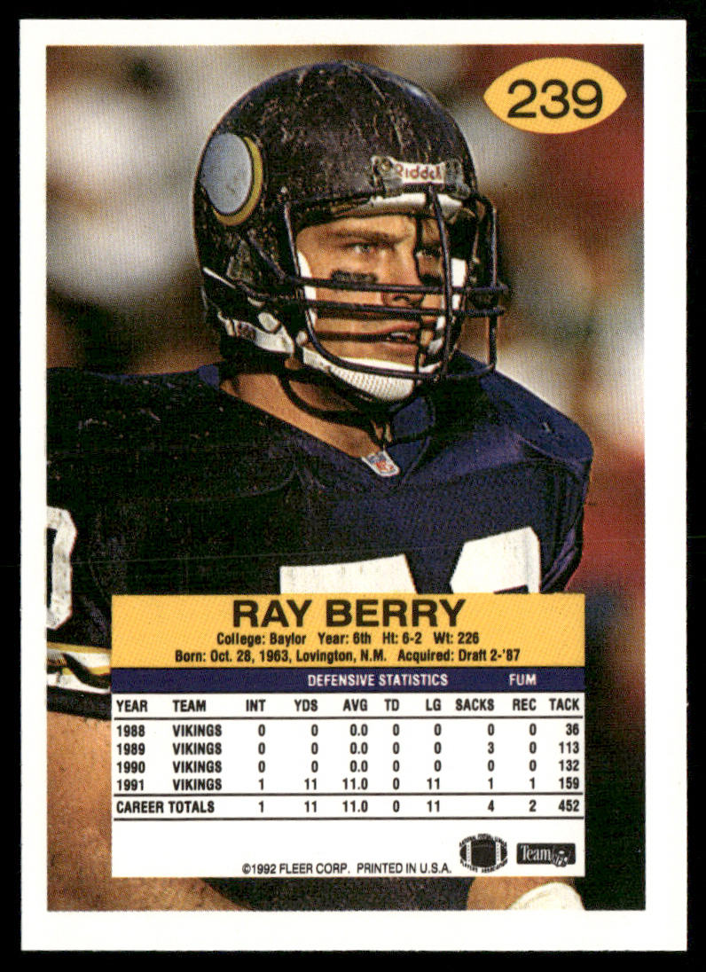 Ray Berry 1992 Fleer #239 Minnesota Vikings