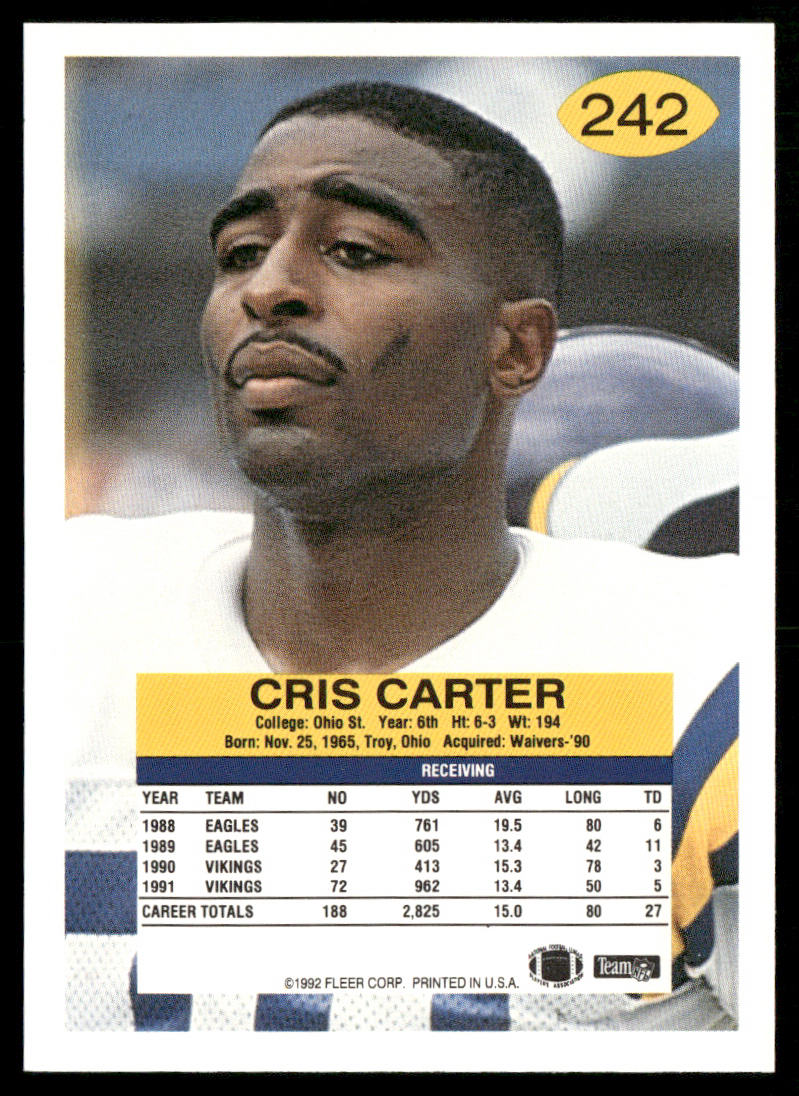 Cris Carter 1992 Fleer #242 Minnesota Vikings