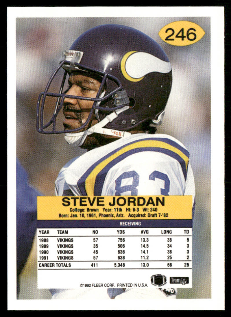 Steve Jordan 1992 Fleer #246 Minnesota Vikings