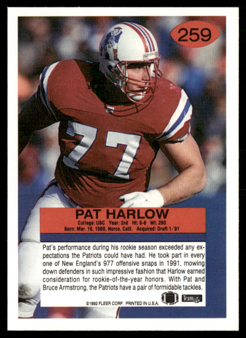 Pat Harlow 1992 Fleer #259 New England Patriots