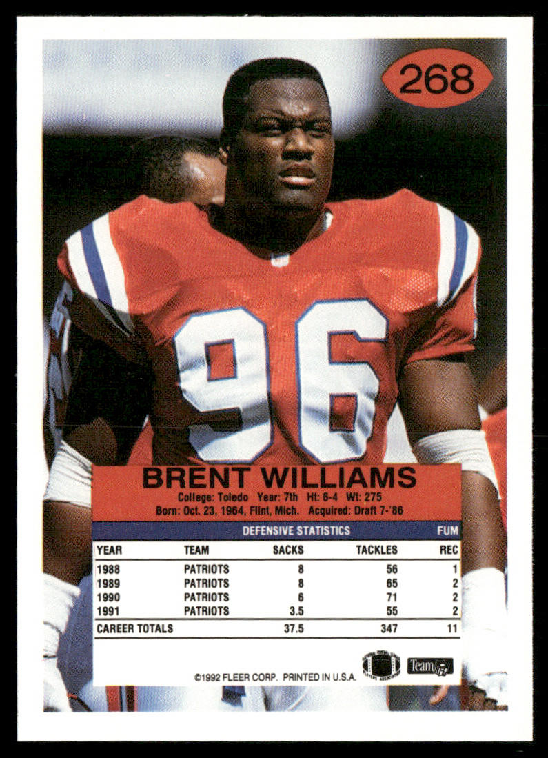 Brent Williams 1992 Fleer #268 New England Patriots