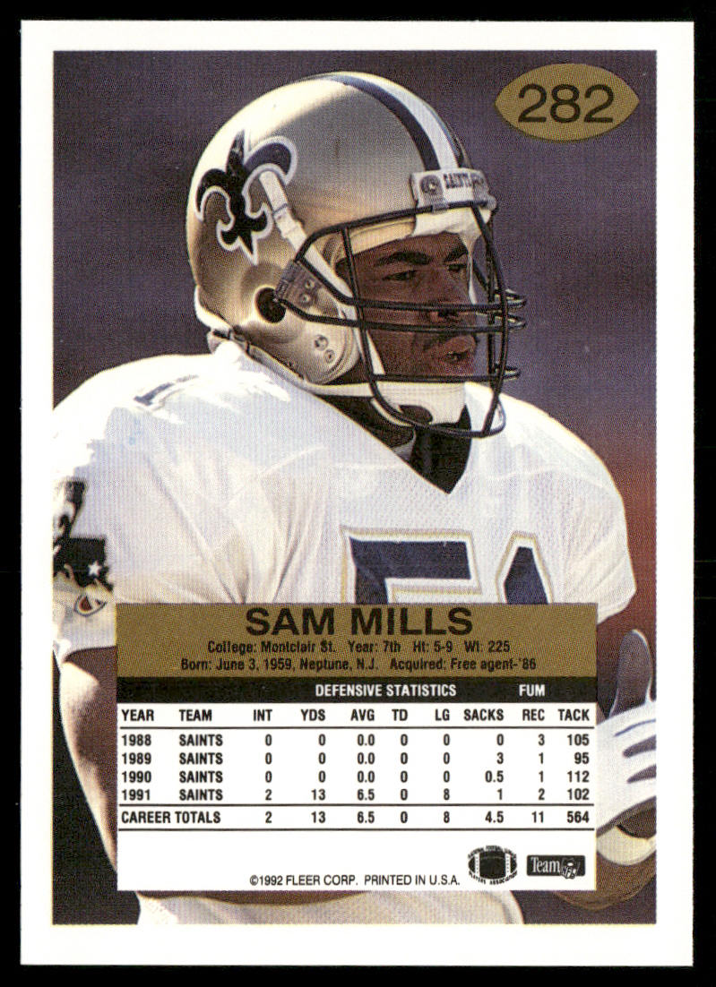 Sam Mills 1992 Fleer #282 New Orleans Saints