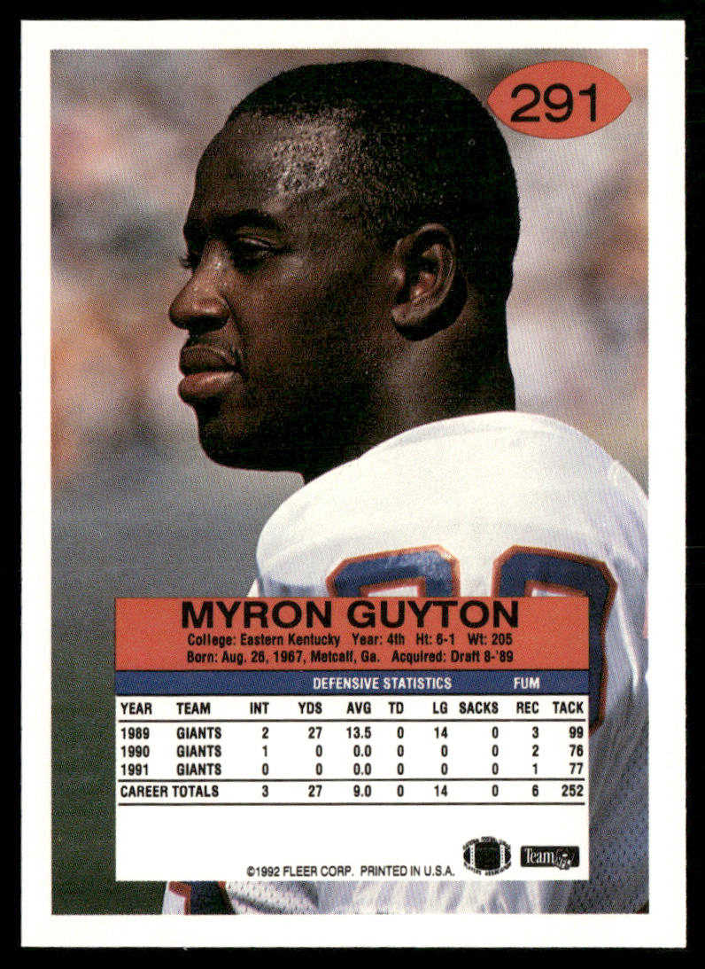 Myron Guyton 1992 Fleer #291 New York Giants