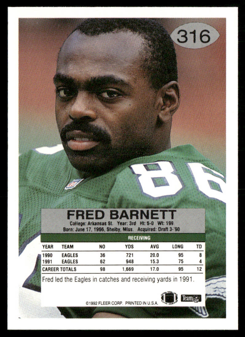 Fred Barnett 1992 Fleer #316 Philadelphia Eagles
