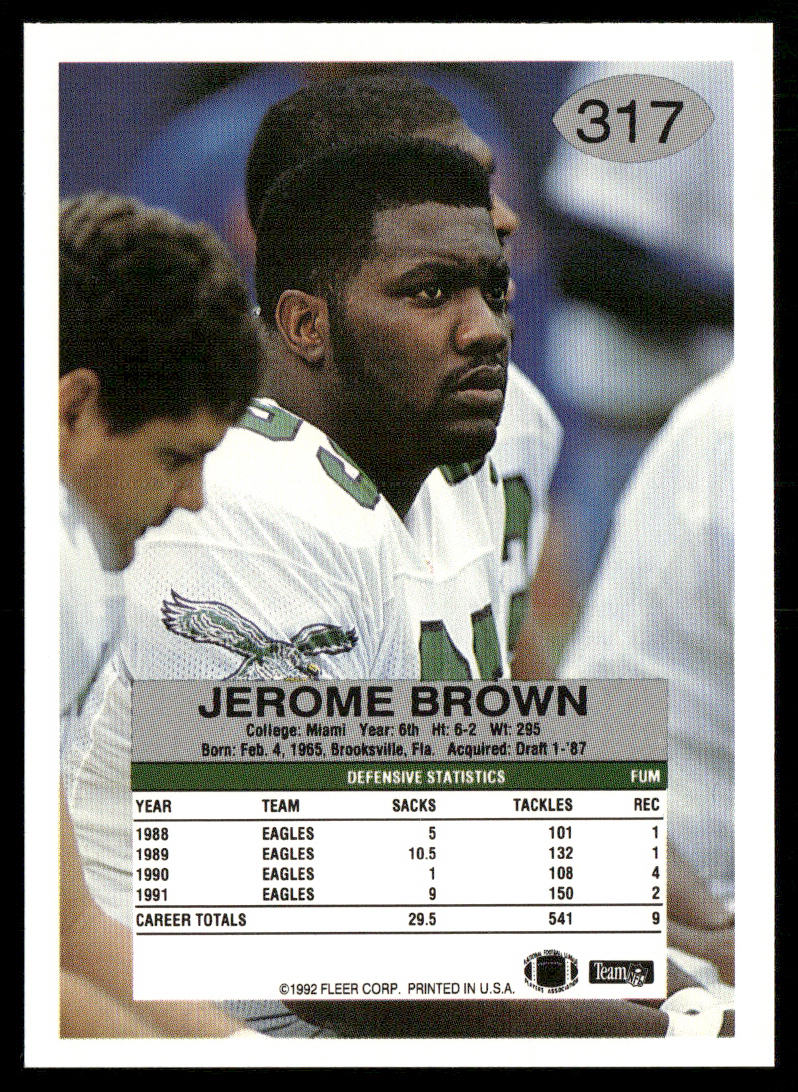 Jerome Brown 1992 Fleer #317 Philadelphia Eagles