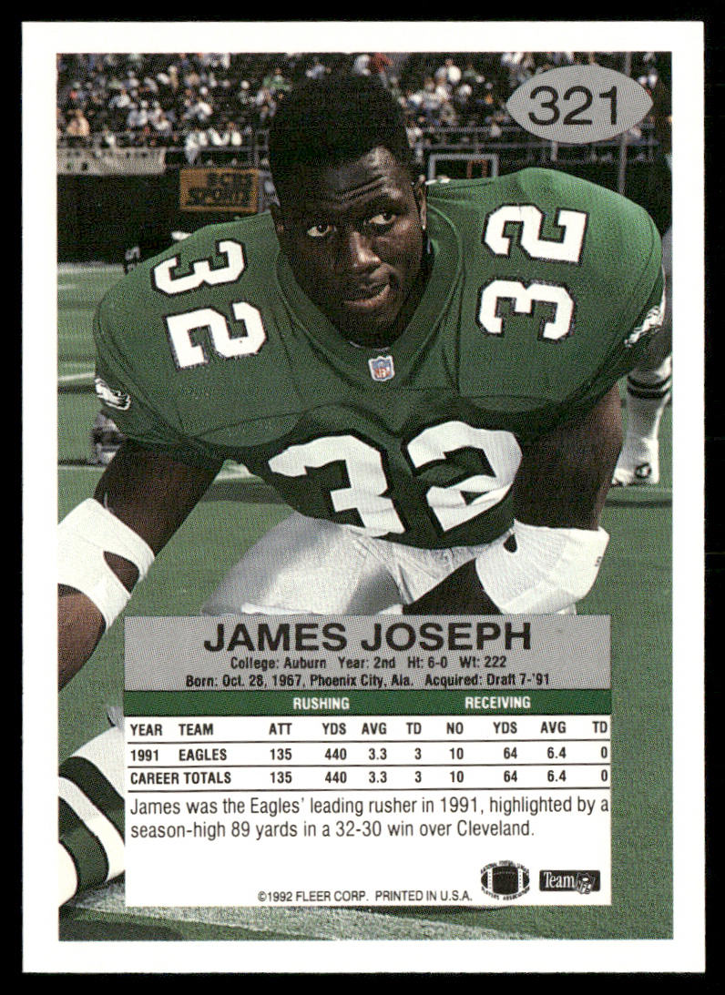 James Joseph 1992 Fleer #321 Philadelphia Eagles