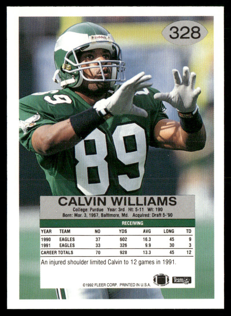 Calvin Williams 1992 Fleer #328 Philadelphia Eagles