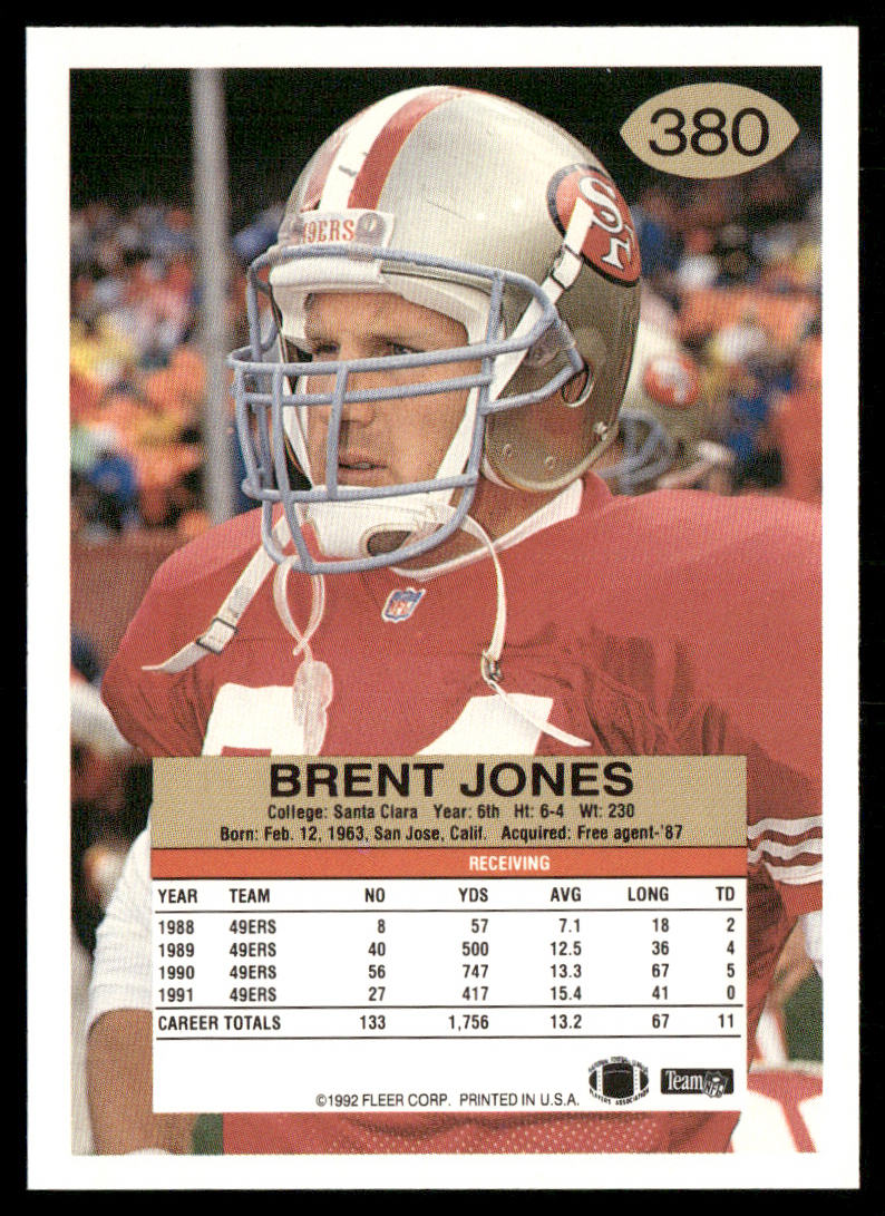 Brent Jones 1992 Fleer #380 San Francisco 49ers