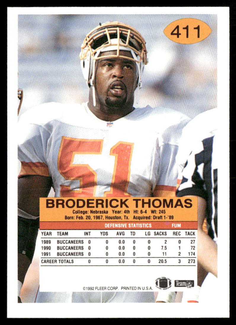 Broderick Thomas 1992 Fleer #411 Tampa Bay Buccaneers