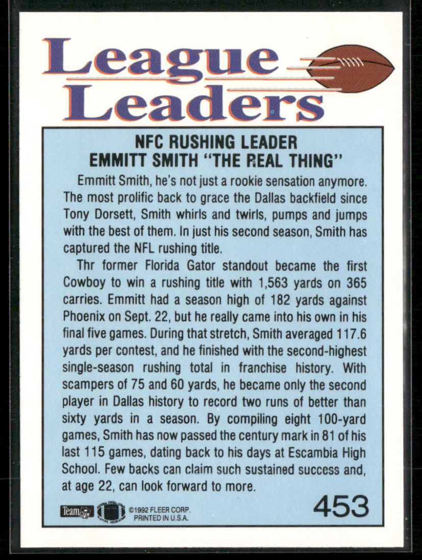 Emmitt Smith 1992 Fleer #453 Dallas Cowboys