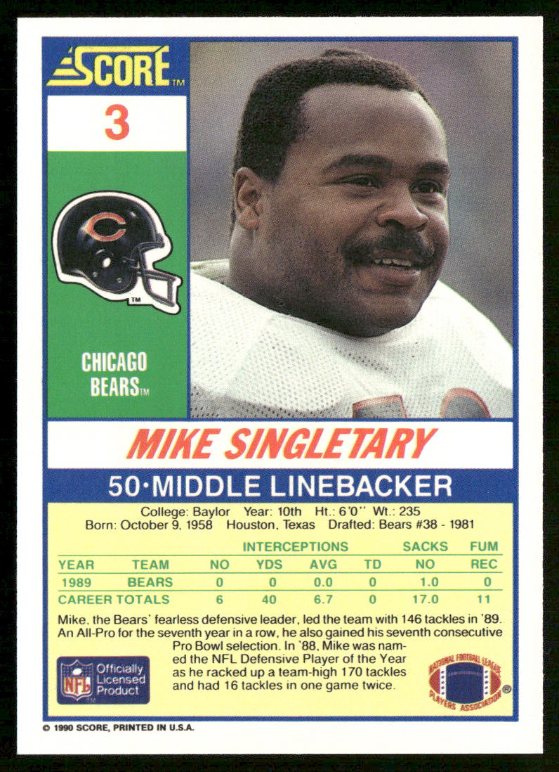 Mike Singletary 1990 Score #3 Chicago Bears