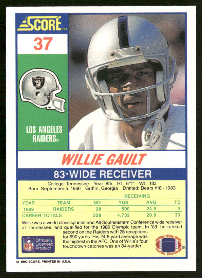 Willie Gault 1990 Score #37 Los Angeles Raiders