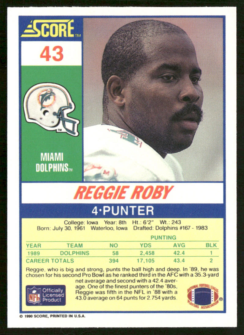 Reggie Roby 1990 Score #43 Miami Dolphins