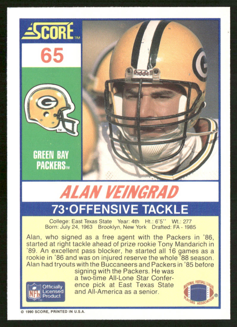 Alan Veingrad 1990 Score #65 RC Green Bay Packers