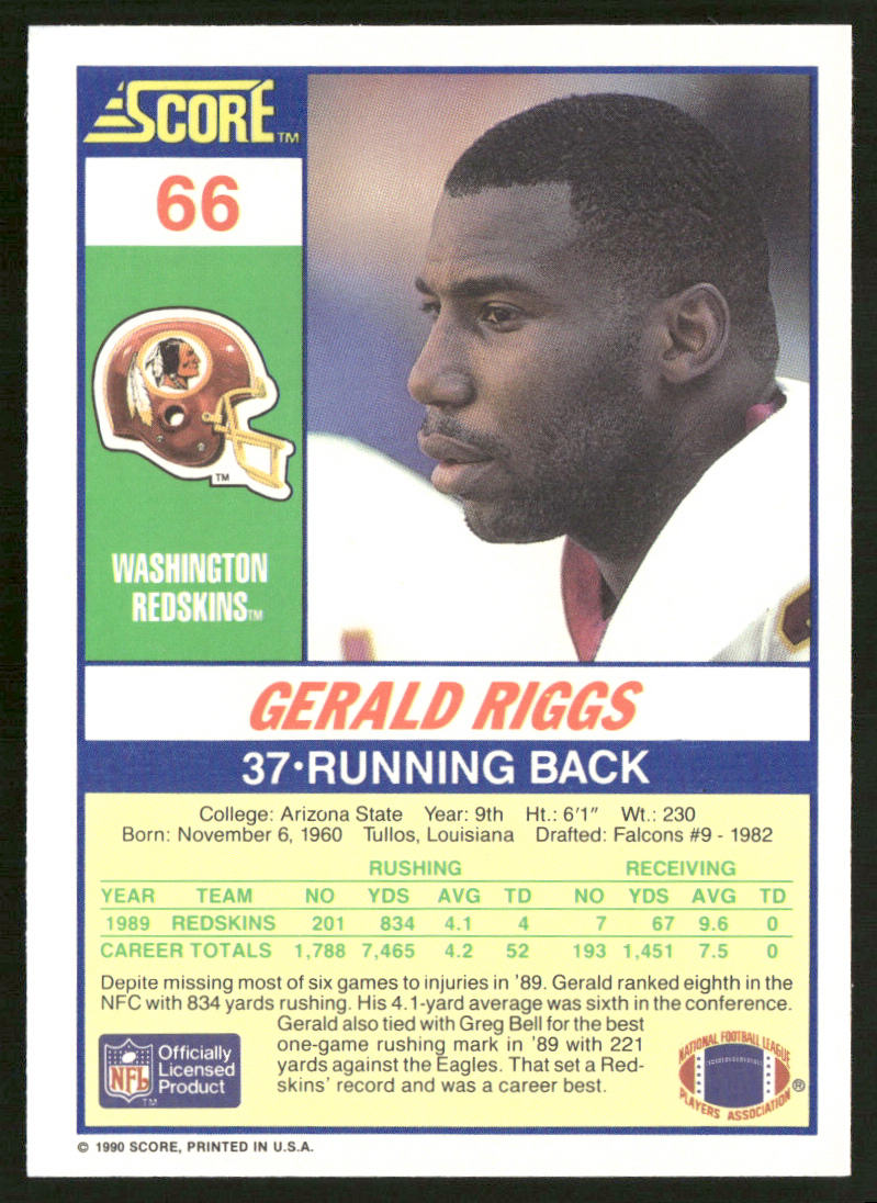Gerald Riggs 1990 Score #66 Washington Redskins