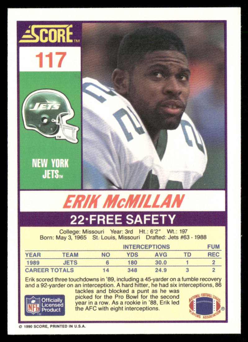 Erik McMillan 1990 Score #117 New York Jets
