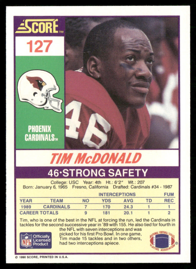 Tim McDonald 1990 Score #127 Phoenix Cardinals