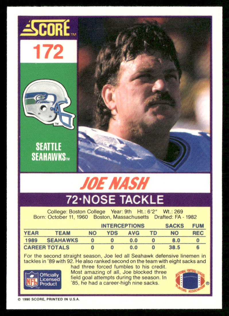 Joe Nash 1990 Score #172 Seattle Seahawks
