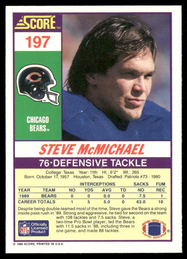 Steve McMichael 1990 Score #197 Chicago Bears