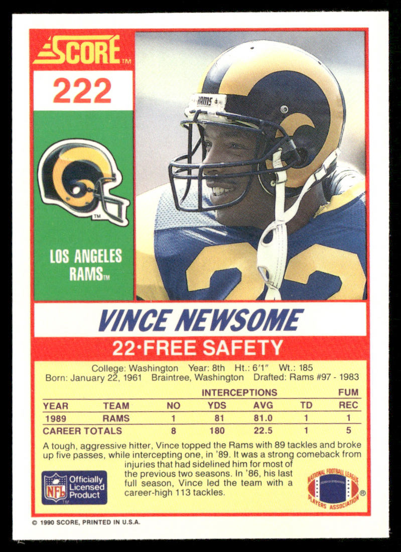 Vince Newsome 1990 Score #222 RC Los Angeles Rams