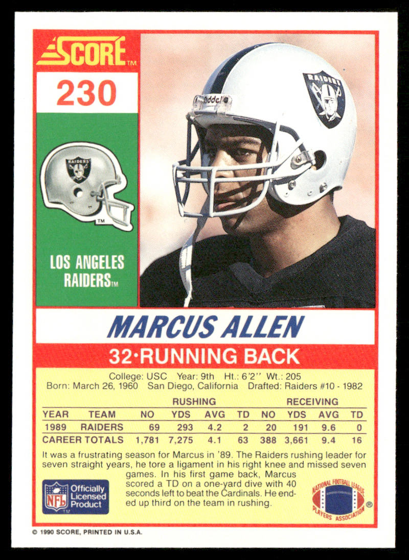 Marcus Allen 1990 Score #230 Los Angeles Raiders