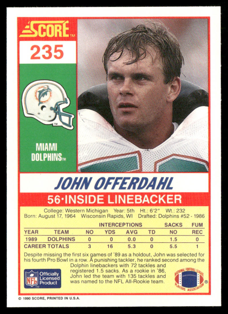 John Offerdahl 1990 Score #235 Miami Dolphins