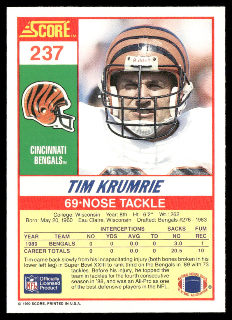 Tim Krumrie 1990 Score #237 Cincinnati Bengals