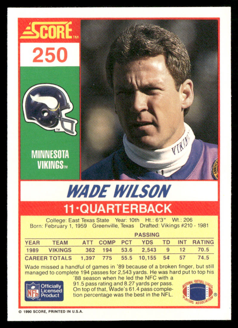 Wade Wilson 1990 Score #250 Minnesota Vikings