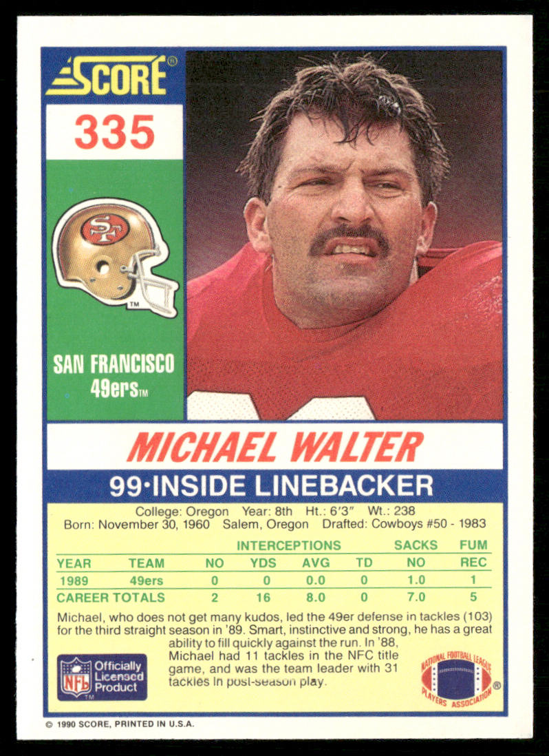 Michael Walter 1990 Score #335 San Francisco 49ers