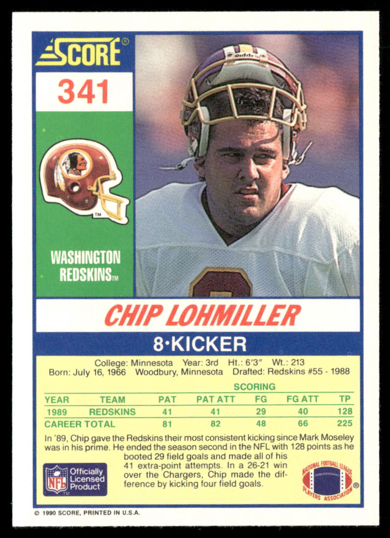 Chip Lohmiller 1990 Score #341 Washington Redskins