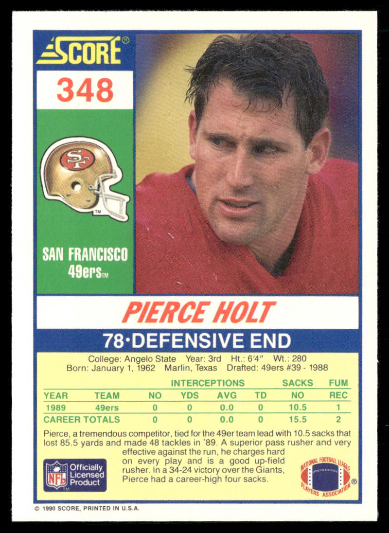 Pierce Holt 1990 Score #348 RC San Francisco 49ers