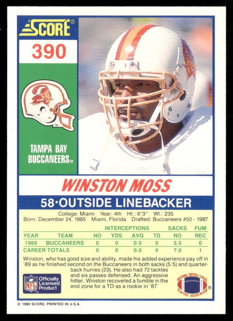 Winston Moss 1990 Score #390 RC Tampa Bay Buccaneers
