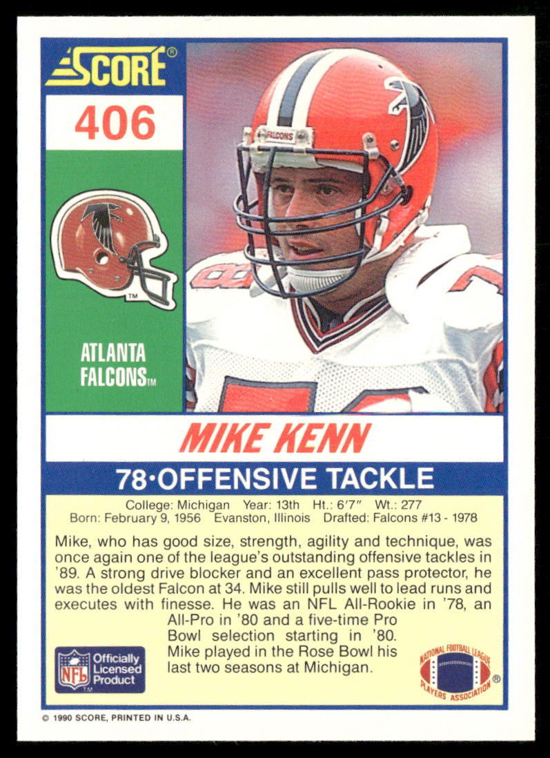 Mike Kenn 1990 Score #406 Atlanta Falcons