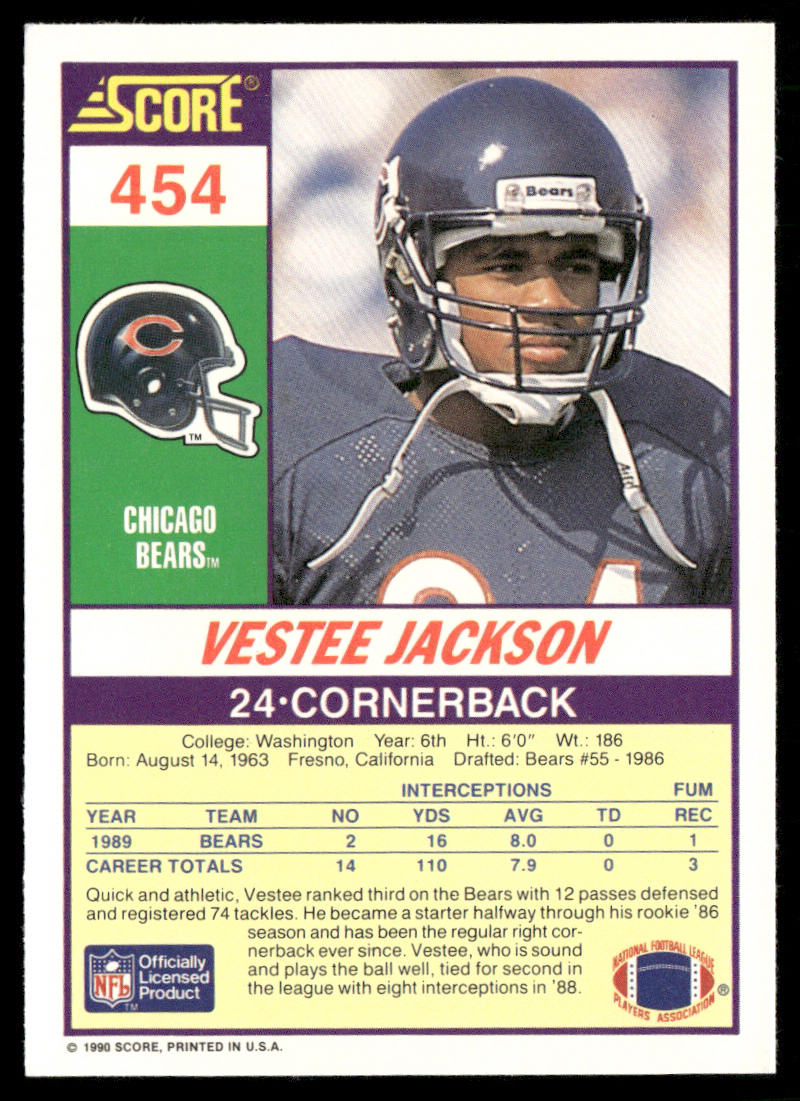 Vestee Jackson 1990 Score #454 Chicago Bears