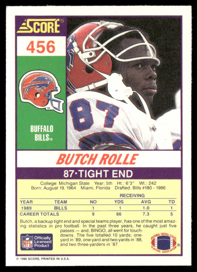 Butch Rolle 1990 Score #456 RC Buffalo Bills