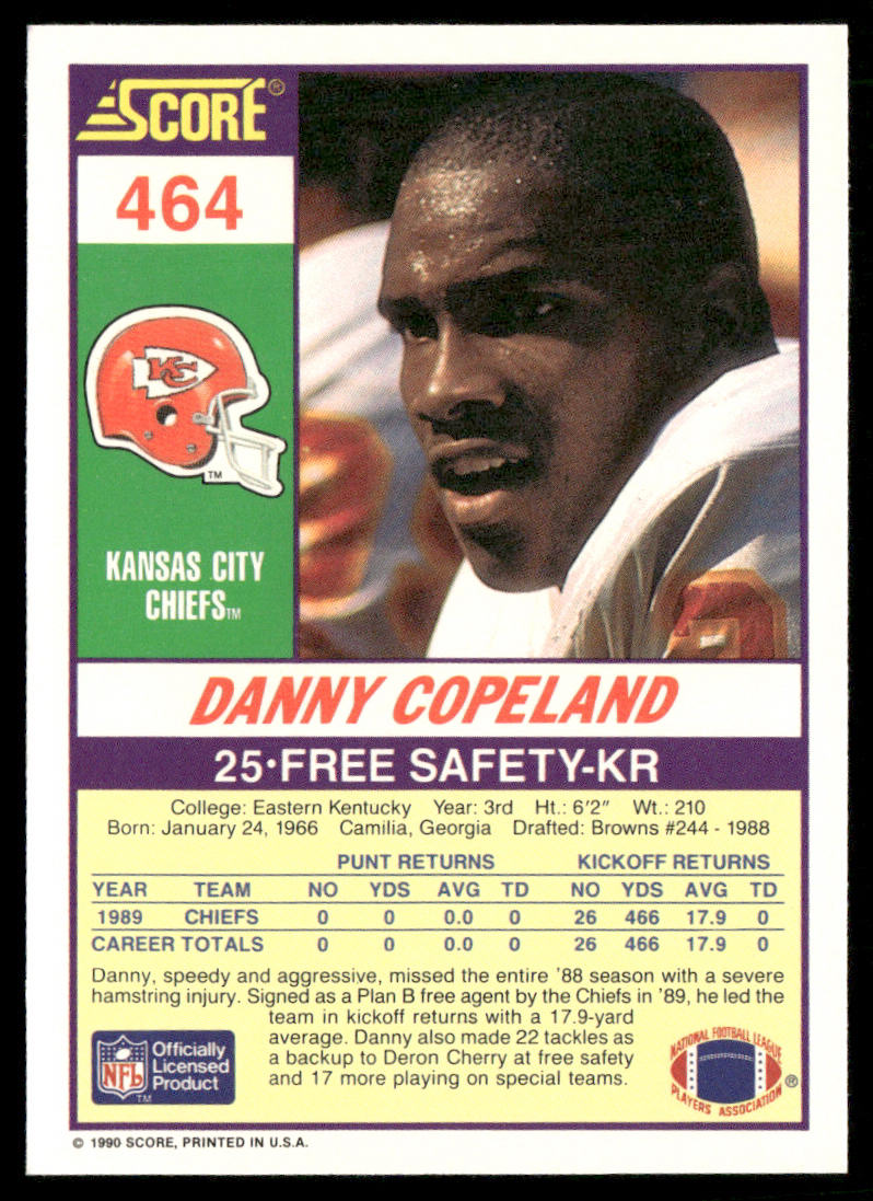 Danny Copeland 1990 Score #464 RC Kansas City Chiefs
