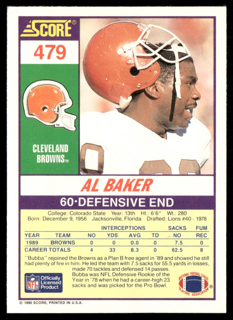 Al Baker 1990 Score #479 Cleveland Browns