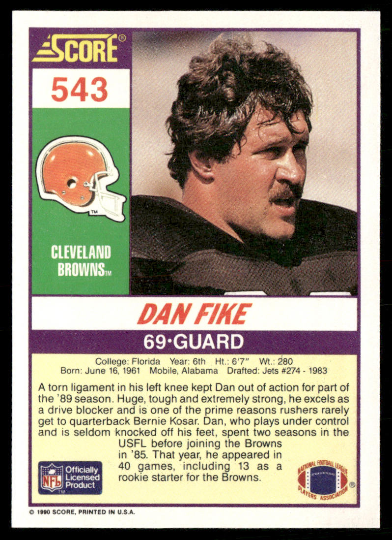Dan Fike 1990 Score #543 RC Cleveland Browns