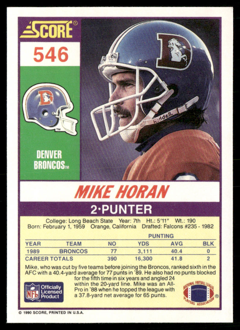 Mike Horan 1990 Score #546 Denver Broncos