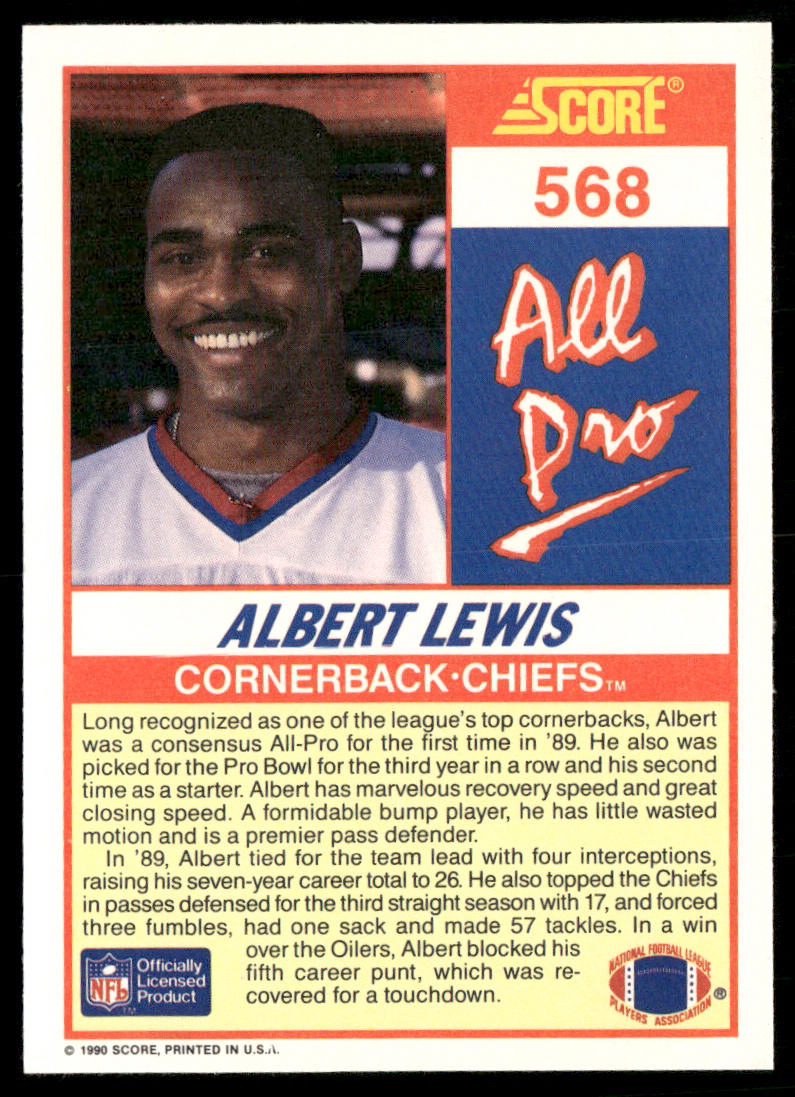 Albert Lewis 1990 Score #568 Kansas City Chiefs