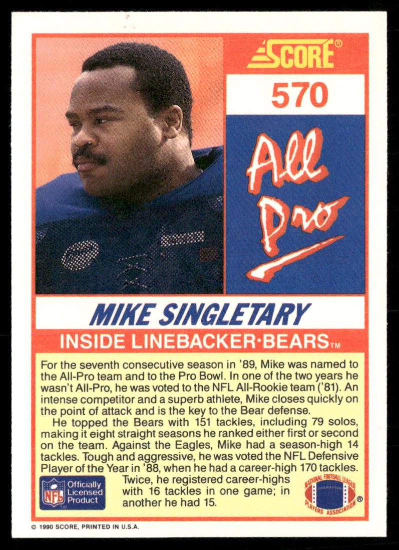 Mike Singletary 1990 Score #570 Chicago Bears
