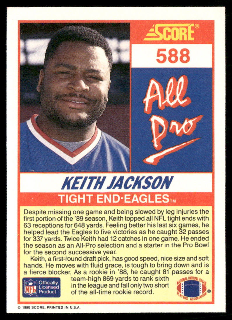 Keith Jackson 1990 Score #588 Philadelphia Eagles