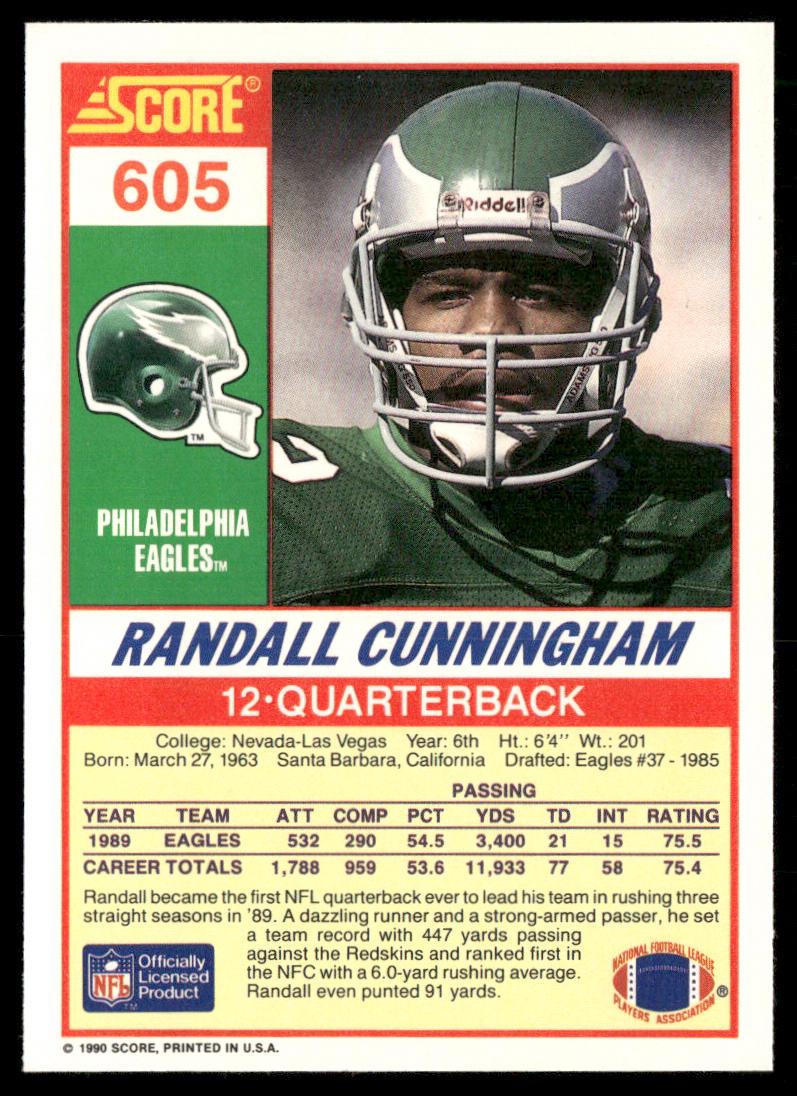 Randall Cunningham 1990 Score #605 Philadelphia Eagles