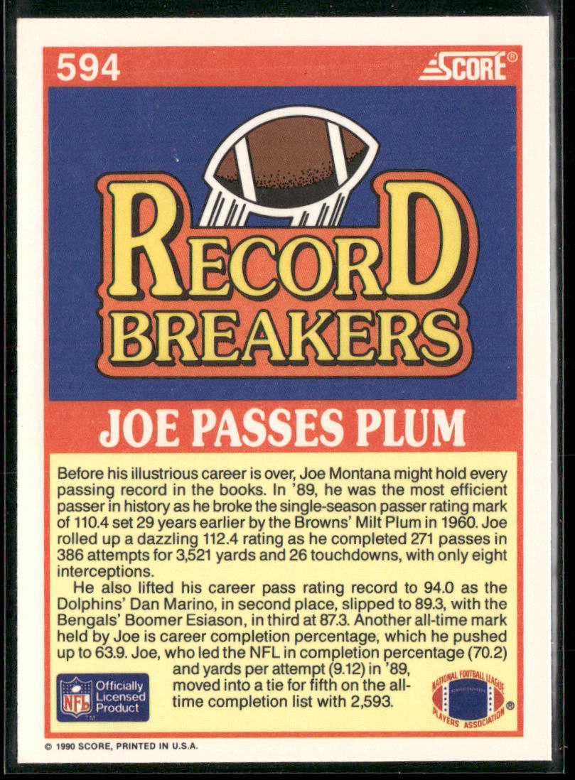 Joe Montana 1990 Score #594 San Francisco 49ers