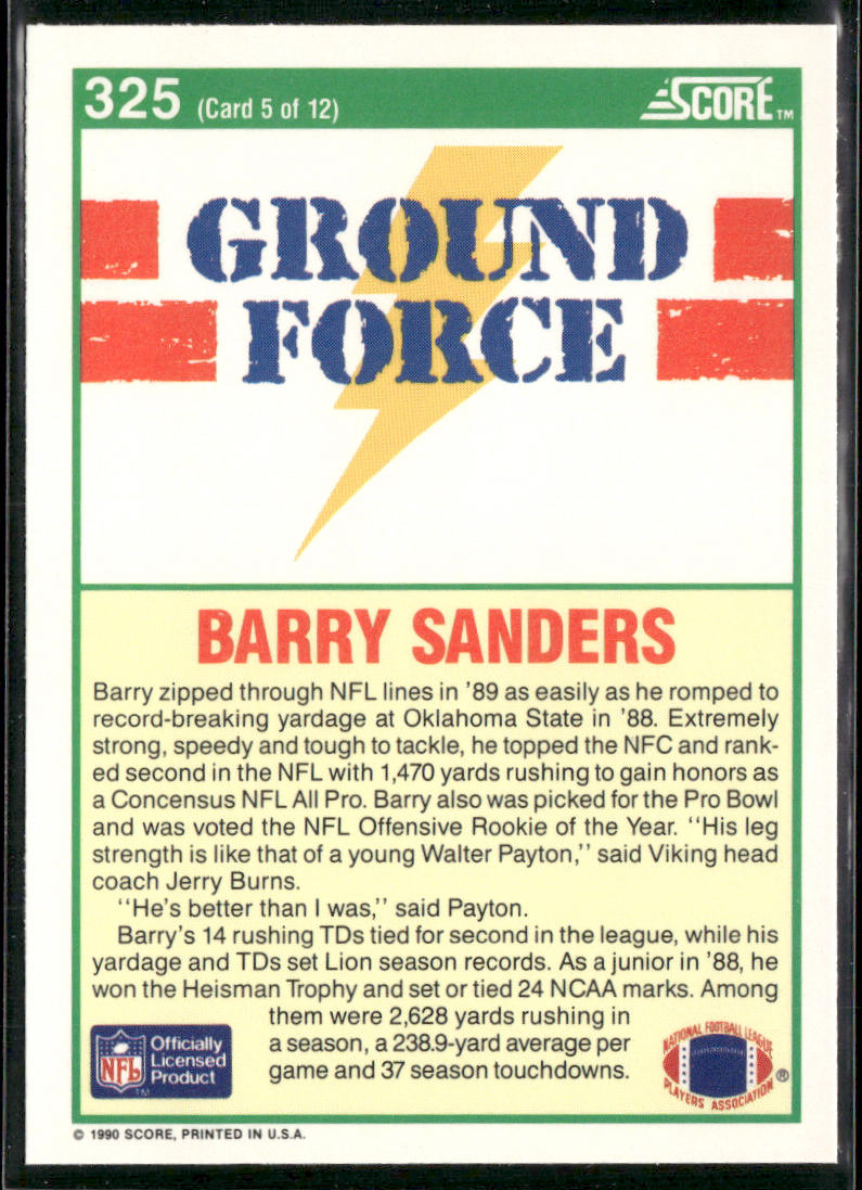 Barry Sanders 1990 Score #325 Detroit Lions